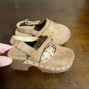 - Vintage suede buckle chunky heel platform clog mules little toddler girl 8